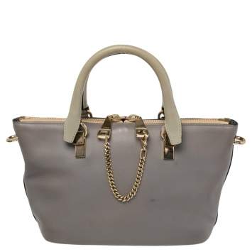 Pre Owned Chloe Grey/Beige Leather Small Baylee Tote
