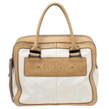 مملوكة مسبقًا Chloe Light Cream Canvas and Leather Satchel