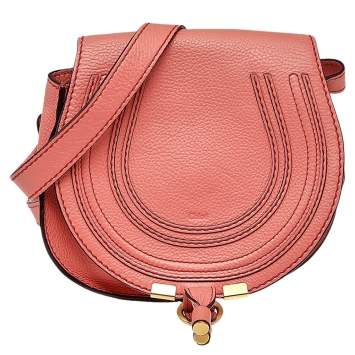 Pre Owned Chloe Peach Leather Mini Marcie Shoulder Bag