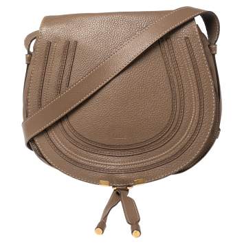 Pre Owned Chloe Khaki Beige Leather Medium Marcie Shoulder Bag