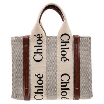 Pre Owned Chloe Beige/Brown Canvas and Leather Small Woody Tote 