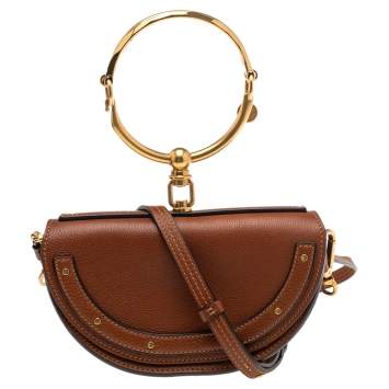 Pre Owned Chloé Brown Leather Small Nile Bracelet Minaudiere Crossbody Bag
