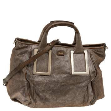 Pre Owned Chloe Beige Shimmering Suede Medium Ethel Satchel