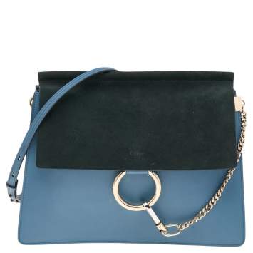 Pre Owned Chloe Blue/Black Leather And Suede Medium Faye Shoulder Bag
