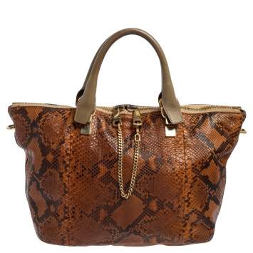 Pre Owned Chloe Brown Python and Leather Baylee Tote