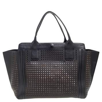 Pre Owned Chloe Black Perforated Leather Small Alison East/West Tote 
