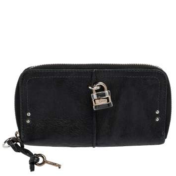 Pre Owned Chloe Black Leather Zip Around Paddington Wallet
