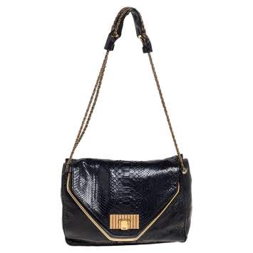 Pre Owned Chloe Black Leather and Python Medium Sally Flap Shoulder Bag