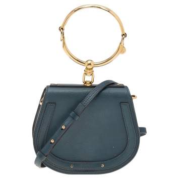 Pre Owned Chloé Teal Blue Leather Small Nile Bracelet Minaudiere Crossbody Bag