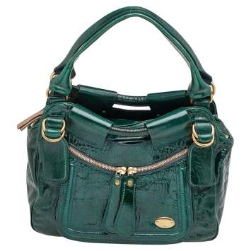 مملوكة مسبقًا Chloe Green Leather Large Bay Satchel