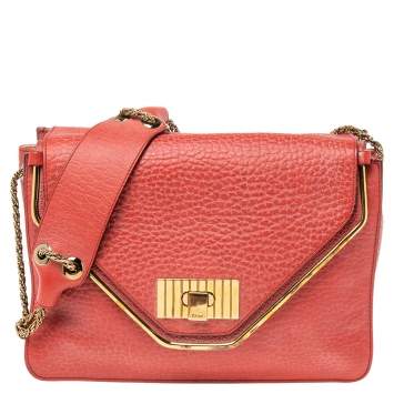 Pre Owned Chloe Red Leather Medium Sally Flap Shoulder Bag