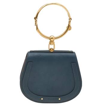 Pre Owned Chloe Teal Blue Leather and Suede Small Nile Bracelet Shoulder Bag