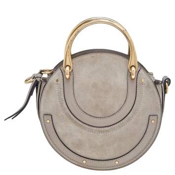Pre Owned Chloe Beige Leather and Suede Small Pixie Round Crossbody Bag