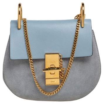 Pre Owned Chloe Light Blue Leather and Suede Mini Drew Shoulder Bag