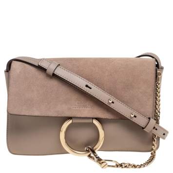 Pre Owned Chloe Grey Leather And Suede Small Faye Shoulder Bag