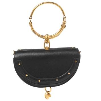 Pre Owned Chloé Black Leather Small Nile Bracelet Minaudiere Crossbody Bag