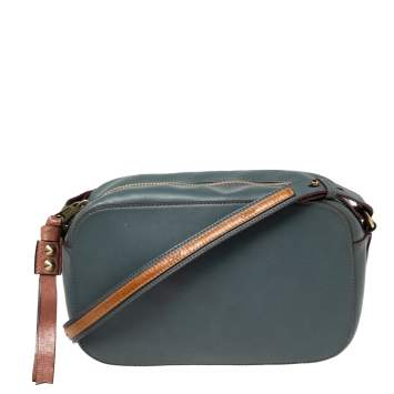 مملوكة مسبقًا Chloe Stone Blue/Brown Leather Zip Crossbody Bag