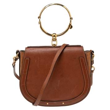 Pre Owned Chloe Brown Leather and Suede Medium Nile Bracelet Bag