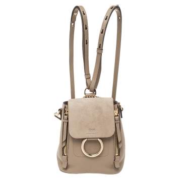Pre Owned Chloe Taupe Leather and Suede Mini Faye Daye Backpack