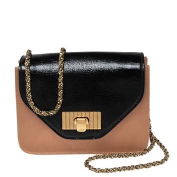 Pre Owned Chloe Black/Beige Leather and Satin Mini Sally Shoulder Bag