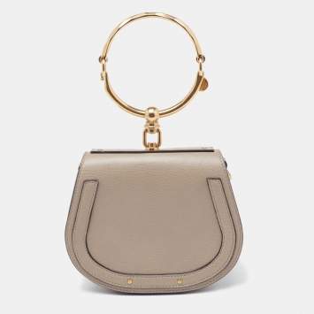 Pre Owned Chloe Khaki Beige Leather and Suede Small Nile Bracelet Shoulder Bag