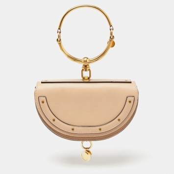 Pre Owned Chloe Beige Leather Small Nile Bracelet Minaudiere Crossbody Bag