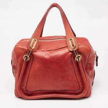 Pre Owned Chloe Brick Red Leather Medium Paraty Shoulder Bag