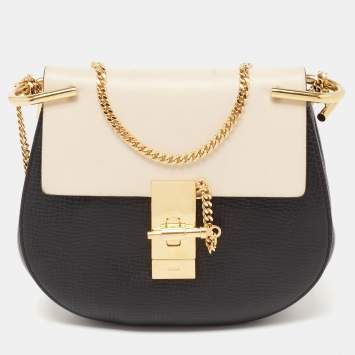 Pre Owned Chloe Black/Beige Leather Small Drew Shoulder Bag