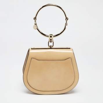 Pre Owned Chloe Beige Patent Leather and Suede Nile Bracelet Clutch Bag