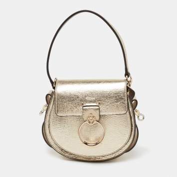 Pre Owned Chloe Metallic Gold Leather Small Tess Top Handle Bag