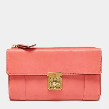 Pre Owned Chloe Coral Leather Elsie Continental Wallet