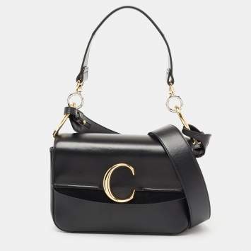 Pre Owned Chloe Black Leather C Top Handle Bag