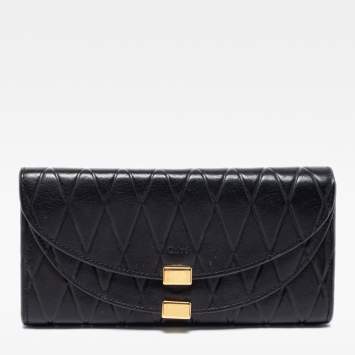 Pre Owned Chloe Black Quilted Leather Georgia Continental Wallet