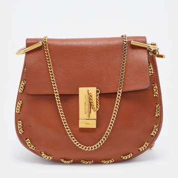 Pre Owned Chloe Brown Leather Medium Chain Detail Drew Shoulder Bag
