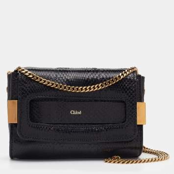 Pre Owned Chloe Black Python Leather Elle Chain Bag