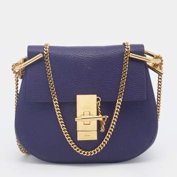 Pre Owned Chloe Purple Leather Small Drew Crossbody Bag