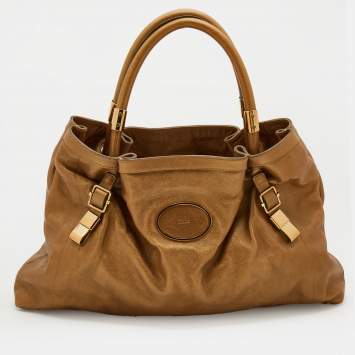 Pre Owned Chloe Metallic Gold Leather Large Victoria Tote