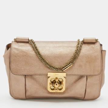 مملوكة مسبقًا Chloe Metallic Beige Leather Medium Elsie Chain Flap Shoulder Bag