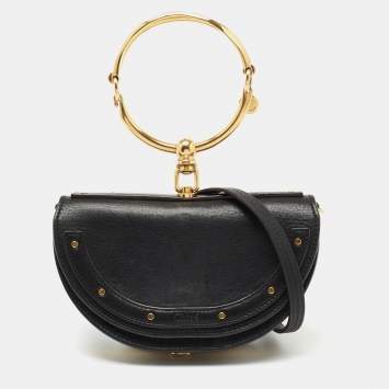 Pre Owned Chloe Black Leather Small Nile Bracelet Minaudière Crossbody Bag