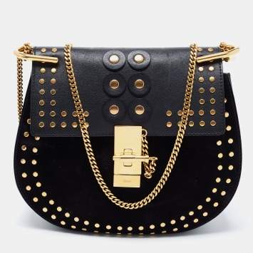 Pre Owned Chloe Black Studded Suede and Leather Small Drew Shoulder Bag