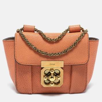 Pre Owned Chloe Orange Leather Mini Elsie Crossbody Bag