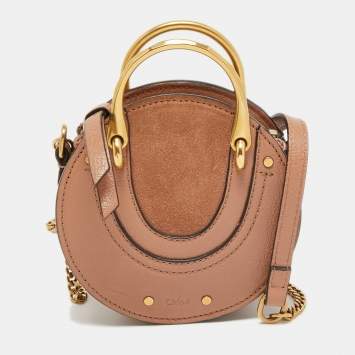 Pre Owned Chloe Beige Leather and Suede Mini Pixie Round Shoulder Bag