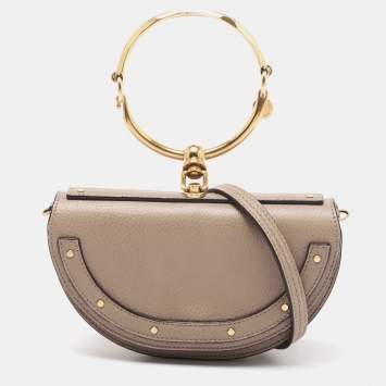 Pre Owned Chloe Beige Leather Small Nile Bracelet Minaudiere Crossbody Bag