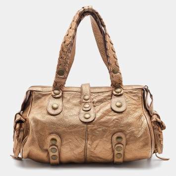 Pre Owned Chloe Metallic Gold Leather Silverado Satchel