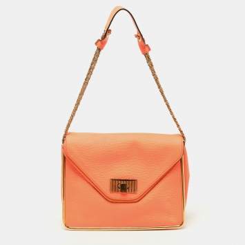 Pre Owned Chloe Orange Pebbled Leather Medium Sally Flap Shoulder Bag