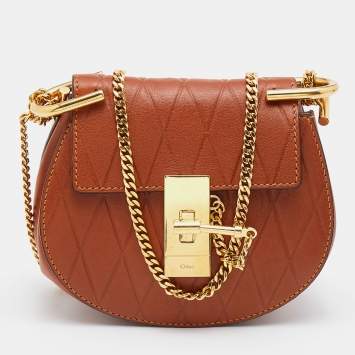 Pre Owned Chloe Brown Diamond Embossed Leather Nano Drew Crossbody Bag