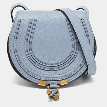 Pre Owned Chloe Blue Leather Mini Marcie Crossbody Bag