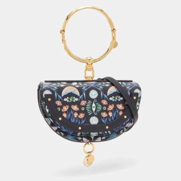 Pre Owned Chloe Multicolor Floral Print Leather Small Nile Bracelet Minaudiere Bag 