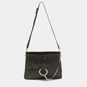 Pre Owned Chloe Dark Grey Suede and Leather Medium Faye Shoulder Bag