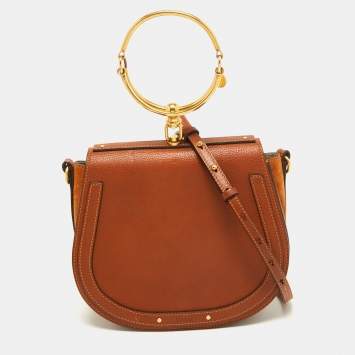 Pre Owned Chloe Brown Leather and Suede Medium Nile Bracelet Top Handle Bag